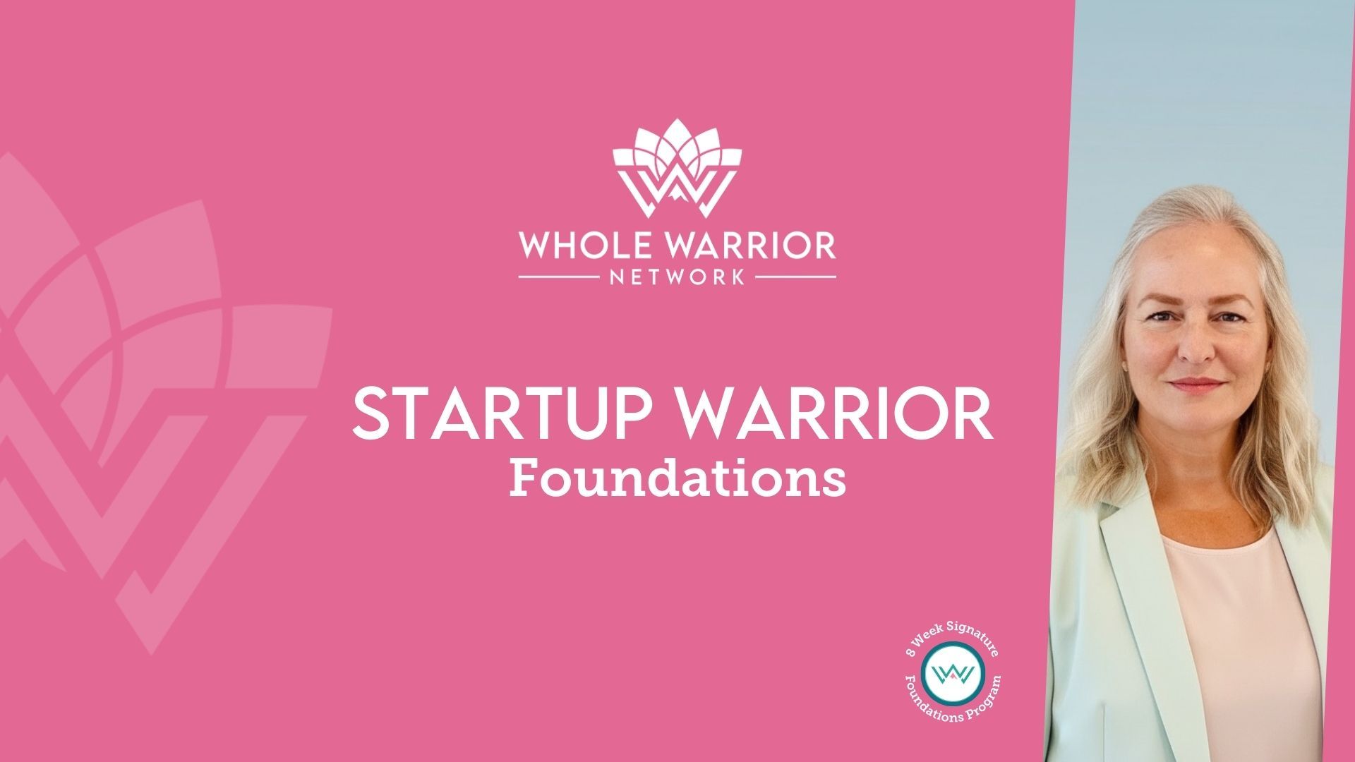 A woman pointing to a title Ethically attract your first 10 participants pink background, white www.wholewarriorsolutions.com.au logo and We love NDIS purple logo with green heart in a circle