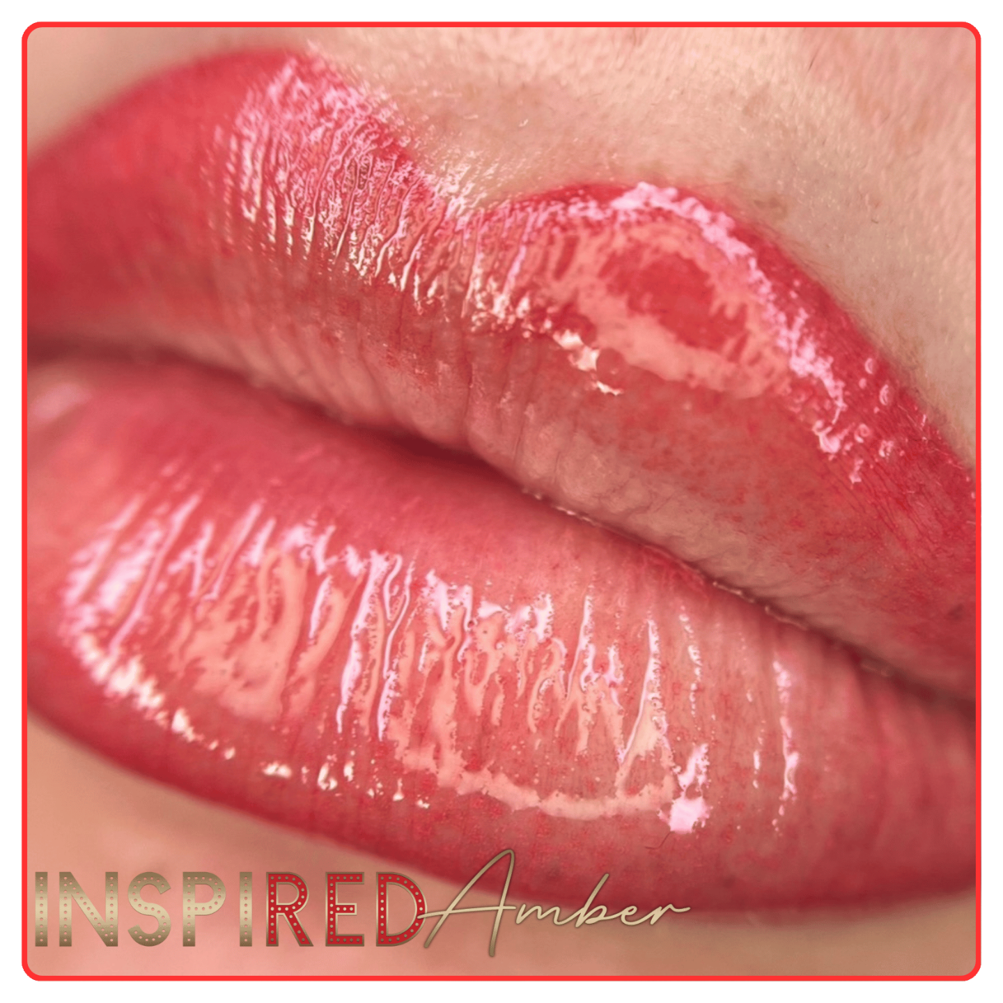 Permanent lipstick or lip blush tattoos by permanent makeup artist Ms Amber Red