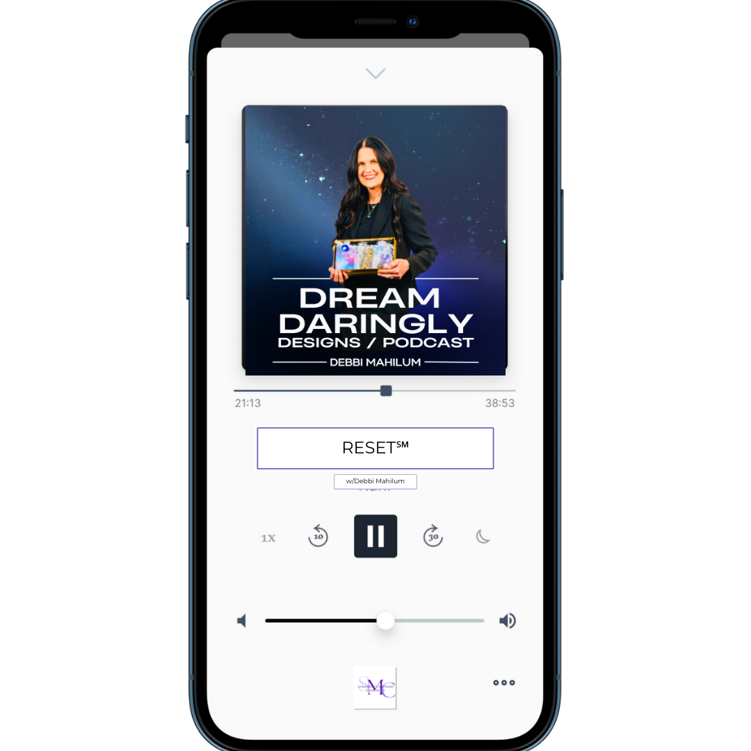 Photo of Phone with Image of Dream Daringly Podcast Playing on Apple Podcast Player