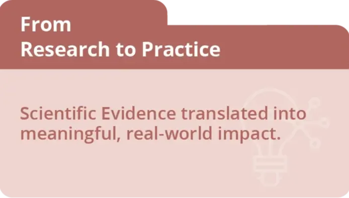 Research and knowledge translation. She specializes in bringing research into real-world practice. 