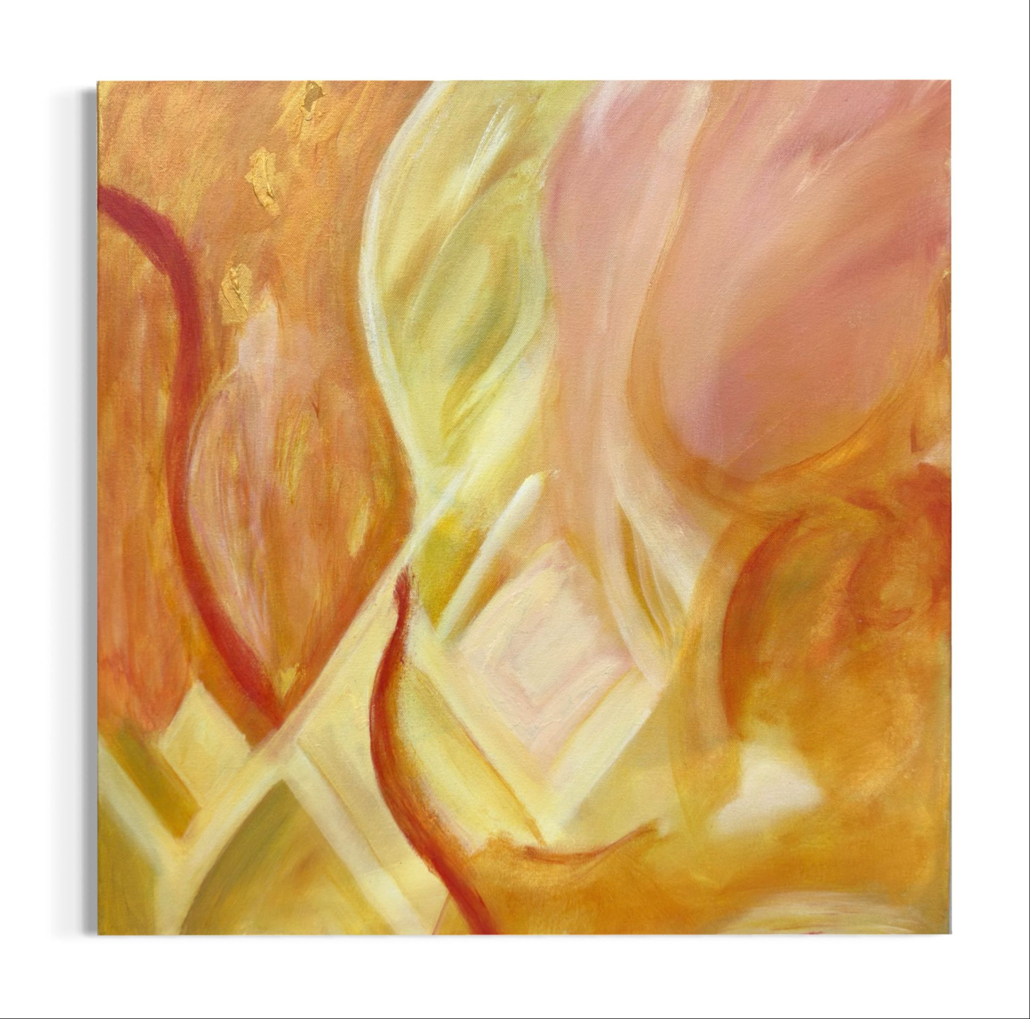 The Light That Heals - Light Energy Art abstract painting with flowing curves and geometric shapes in orange, yellow and red