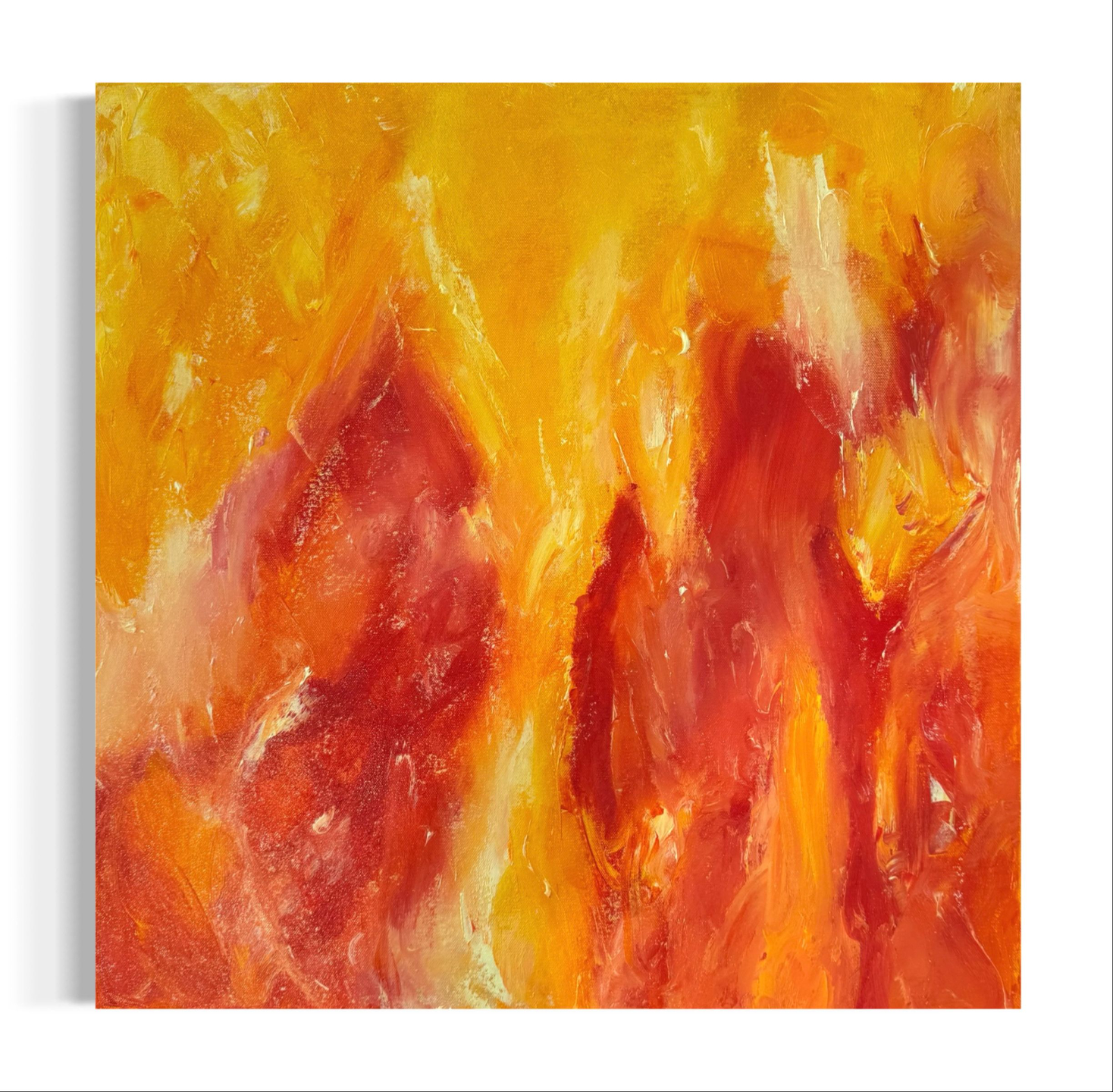 The Beauty of Love - Light Energy Art abstract painting with dynamic red, golden yellow, and orange layers