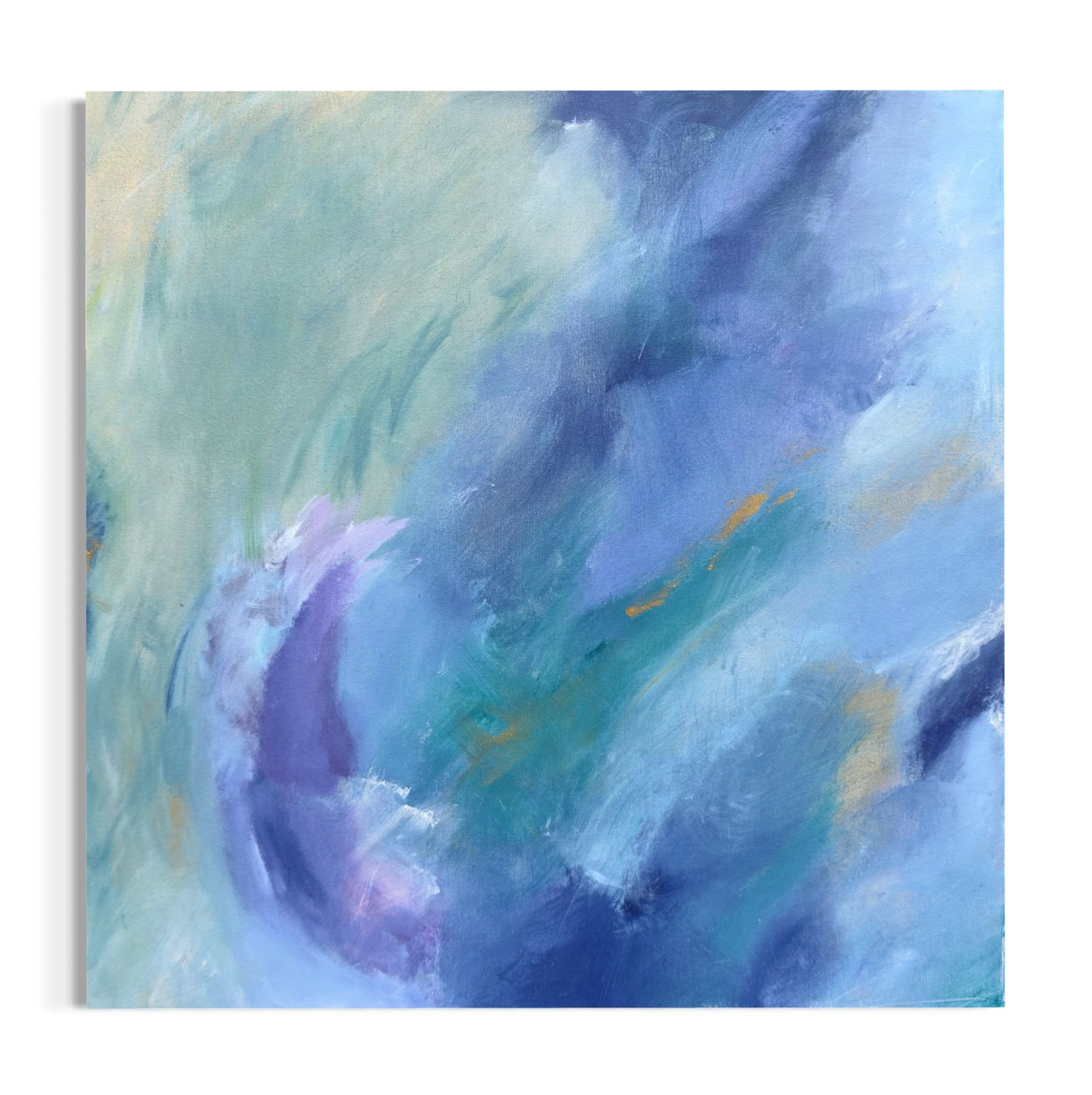 The Spirit Of Light - Light Energy Art abstract painting with layers of cosmic brushstrokes in blue, turquoise and green with touches of gold