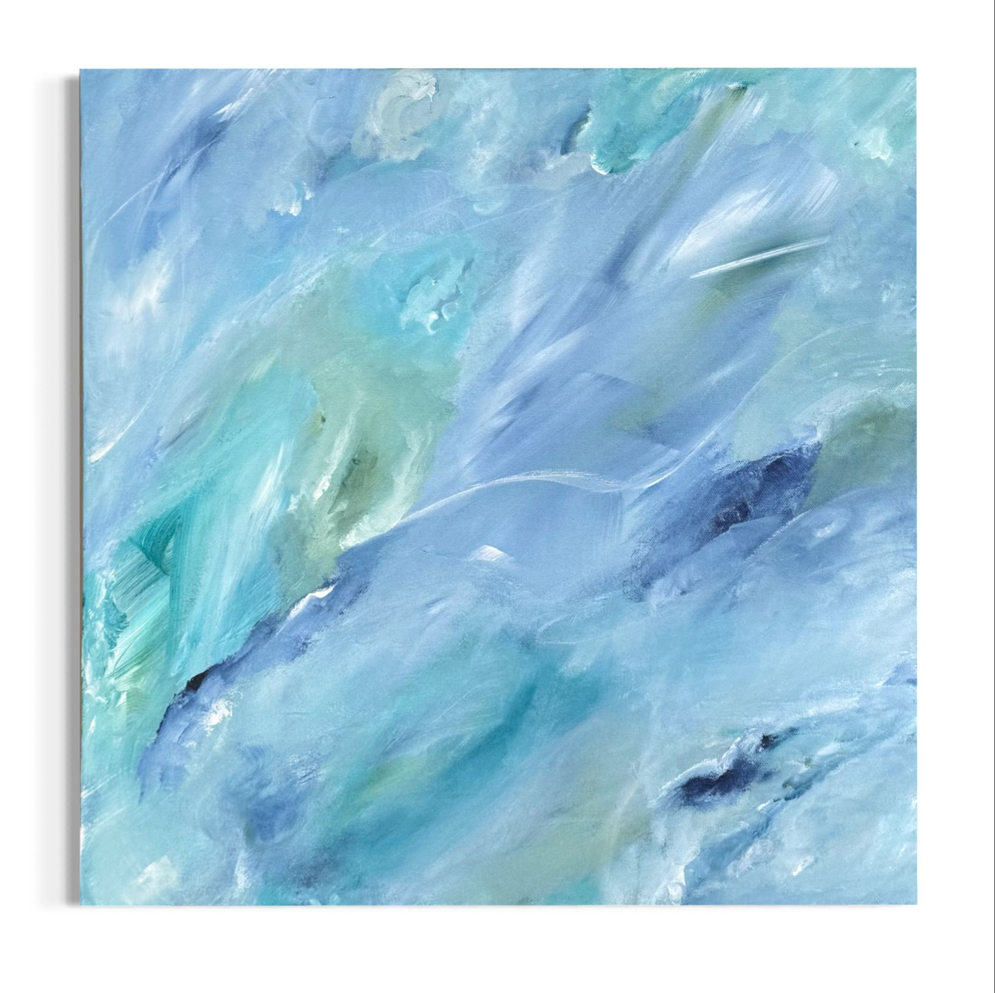 Wisps Of Light - Light Energy Art abstract painting with layers of ocean-like brushstrokes in blue, turquoise and white