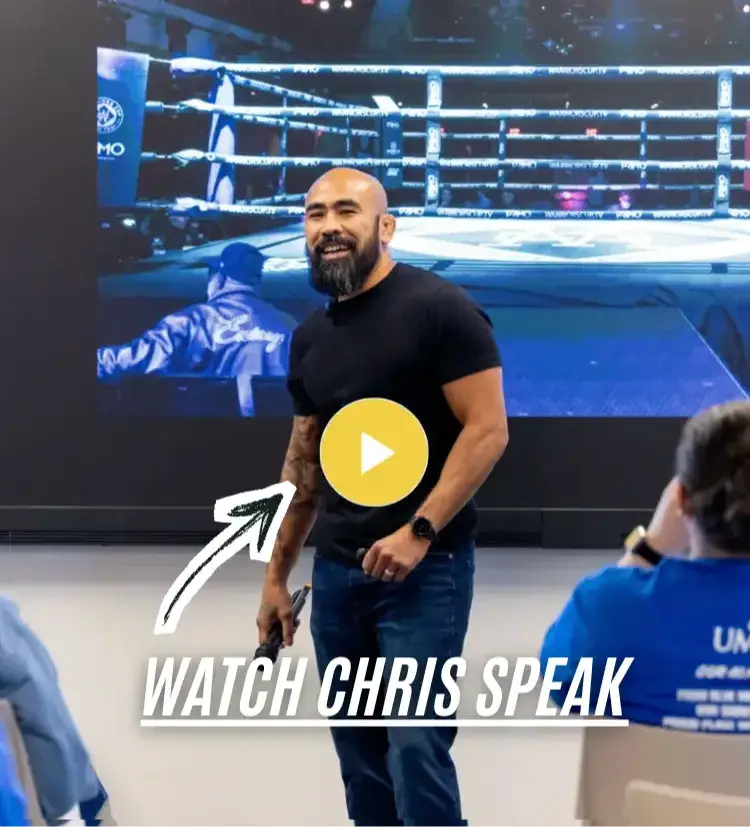 Chris Romulo speaking in a boxing ring, video thumbnail for Watch Chris Speak