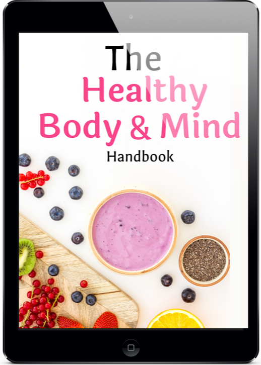 Cover of The Healthy Body + Mind Handbook by Lovely Refinement — a holistic wellness guide that connects nutrition, mindset, and self-acceptance. The cover displays elegant serif text with modern white spacing and soft pastel accents, representing balance between physical health, mindful eating, and emotional peace.