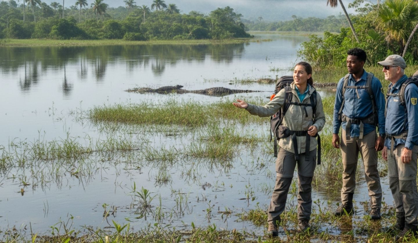 A naturalist guide discussing climate change in the Pantanal, Brazil