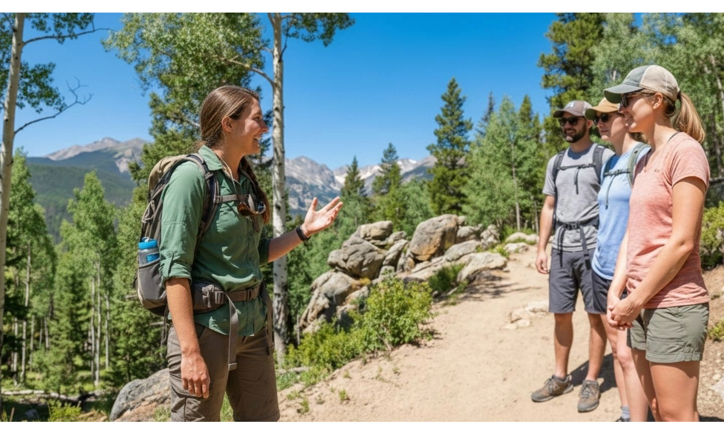 A backpacking guide is hired for her first wilderness guiding role. 