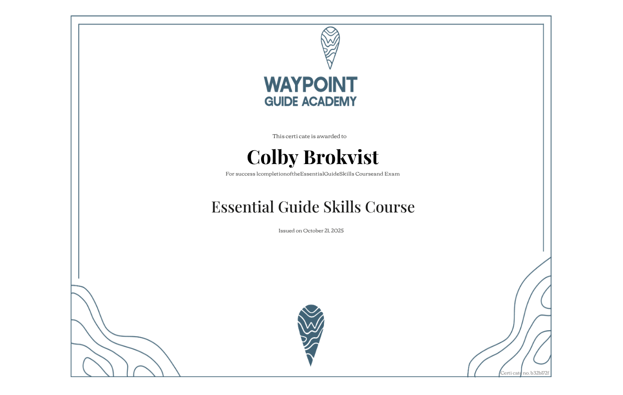 Professional Guide Certificate Example. 
