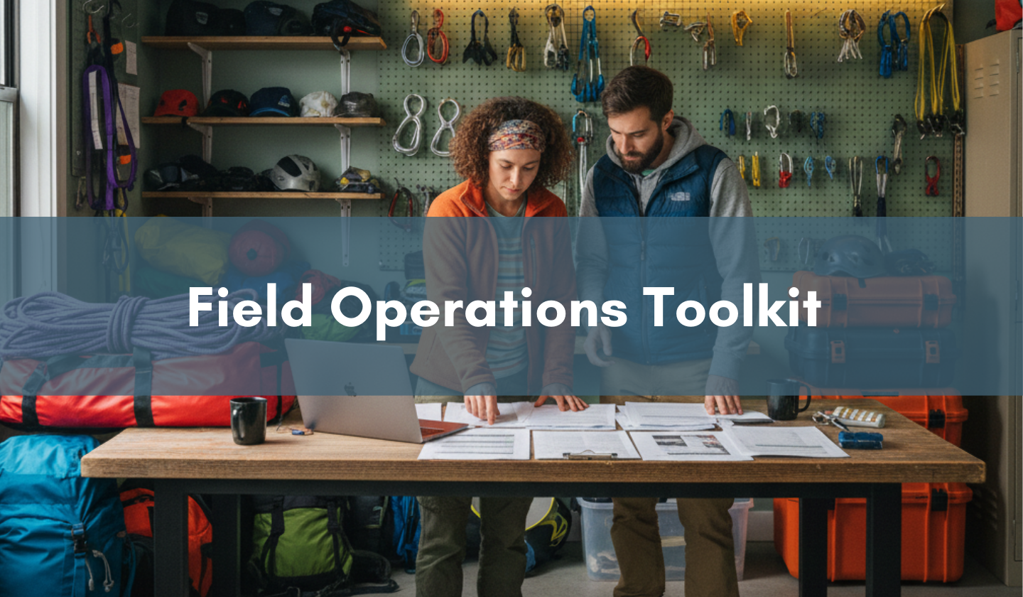 Two wilderness guides using their toolkit to plan and prepare for an outing. 