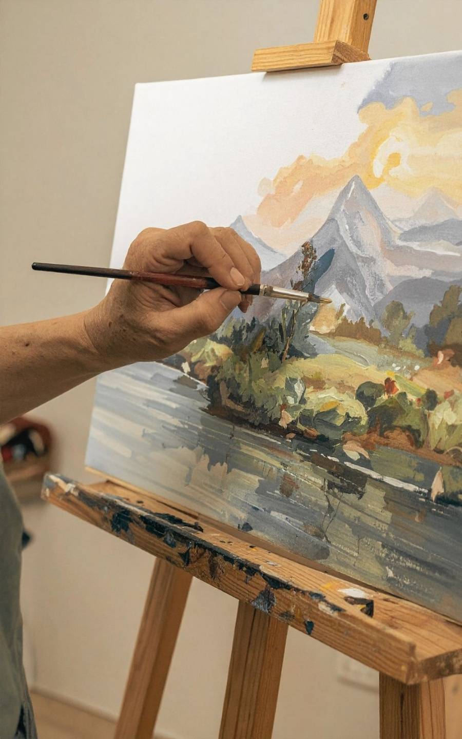 retired woman painting again a canvas