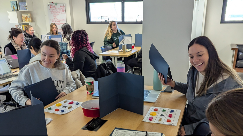 K-2 teachers exploring geometry games at Mathometry's Math Project day