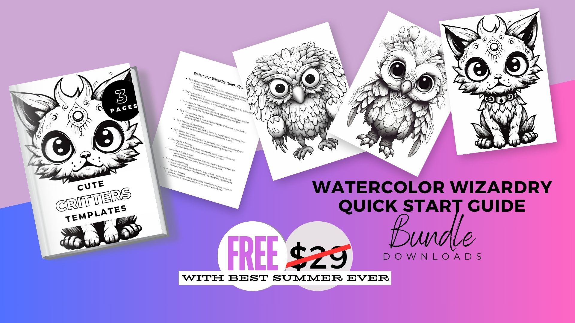 Watercolor Wizardry Quick Start Guide - Cute Critters Bundle