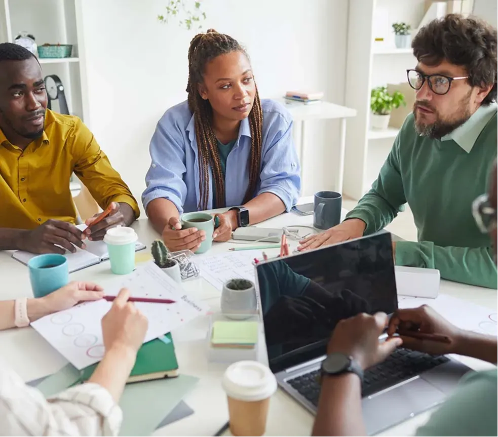 A team of people in the office