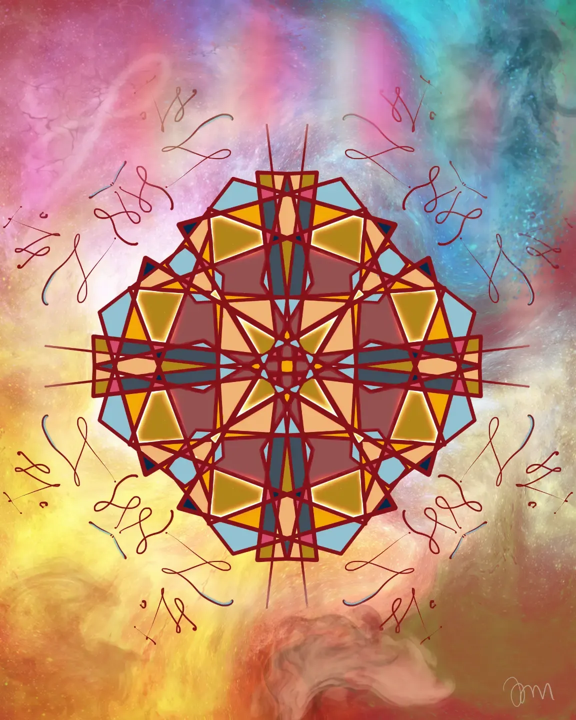 blue, green pink and rainbow cross art