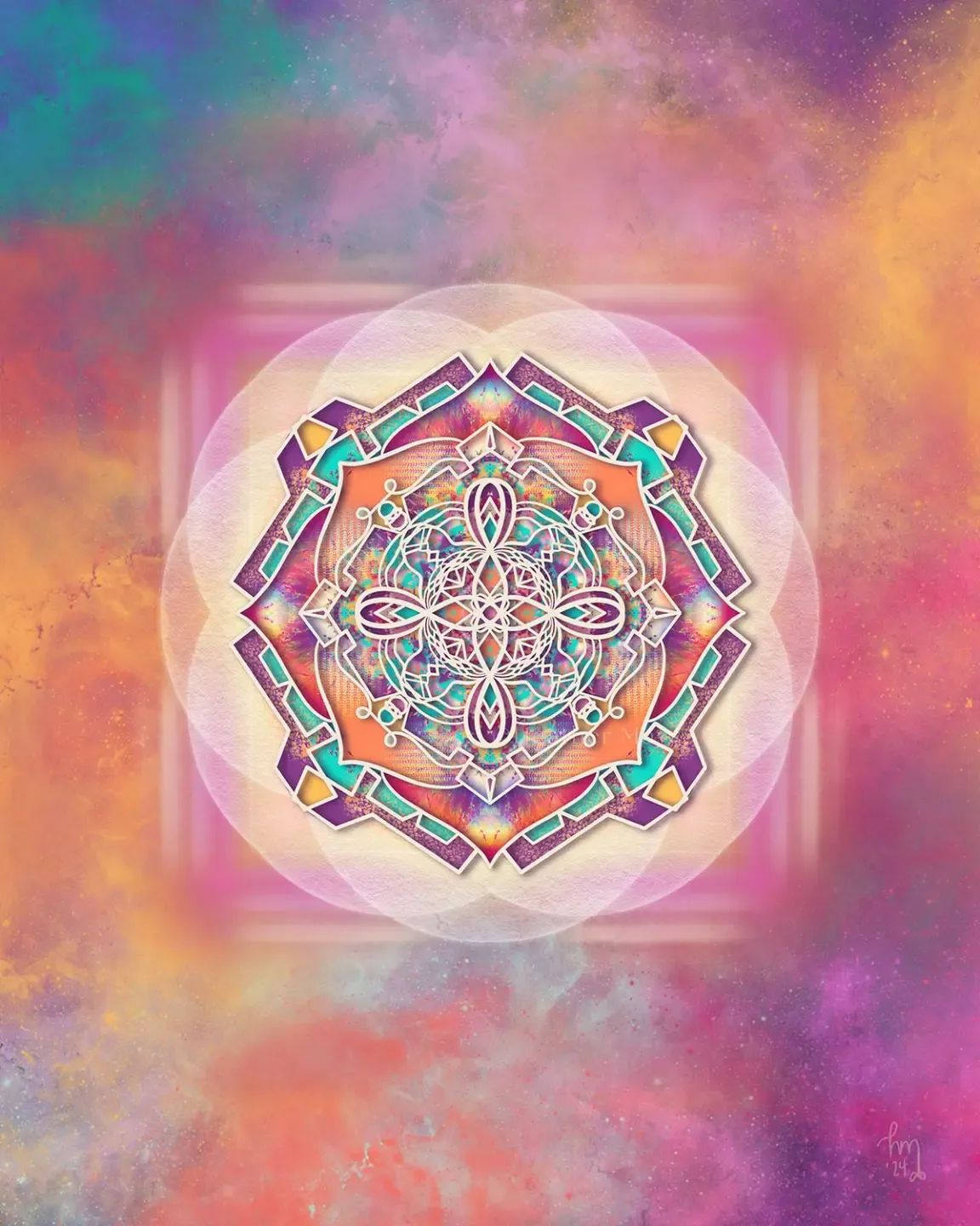 blue, green pink and rainbow cross art
