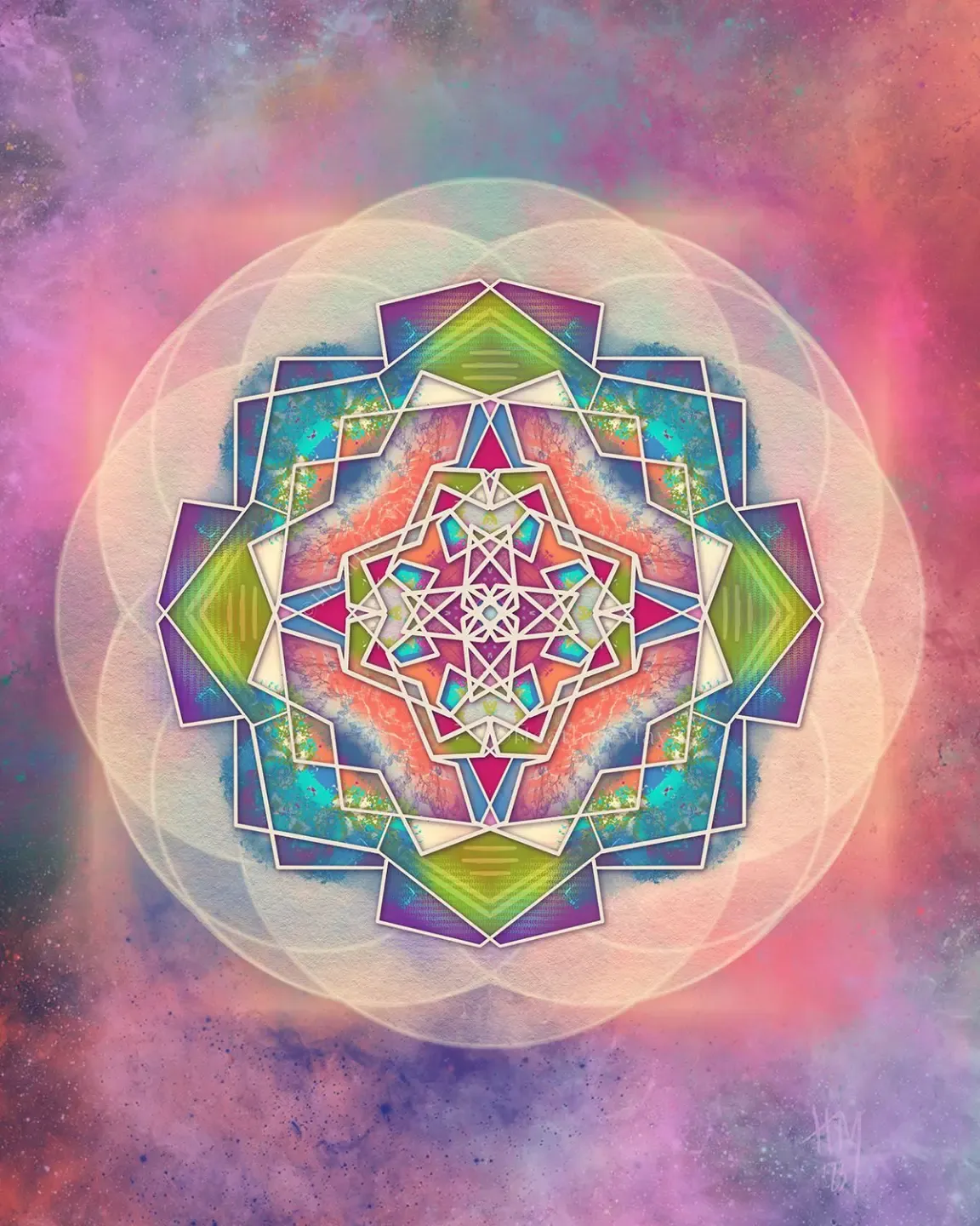 lines and swirls of pink and orange in sacred art