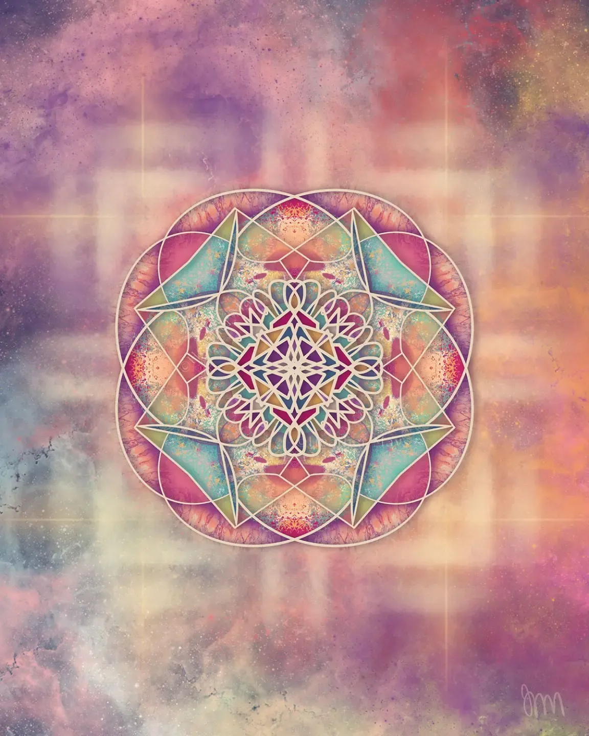 lines and swirls of pink and orange in sacred art