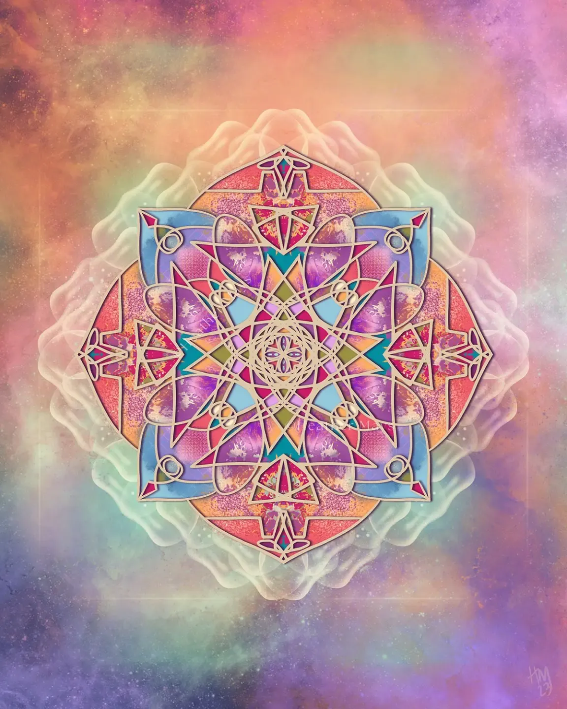 blue, green pink and rainbow cross art