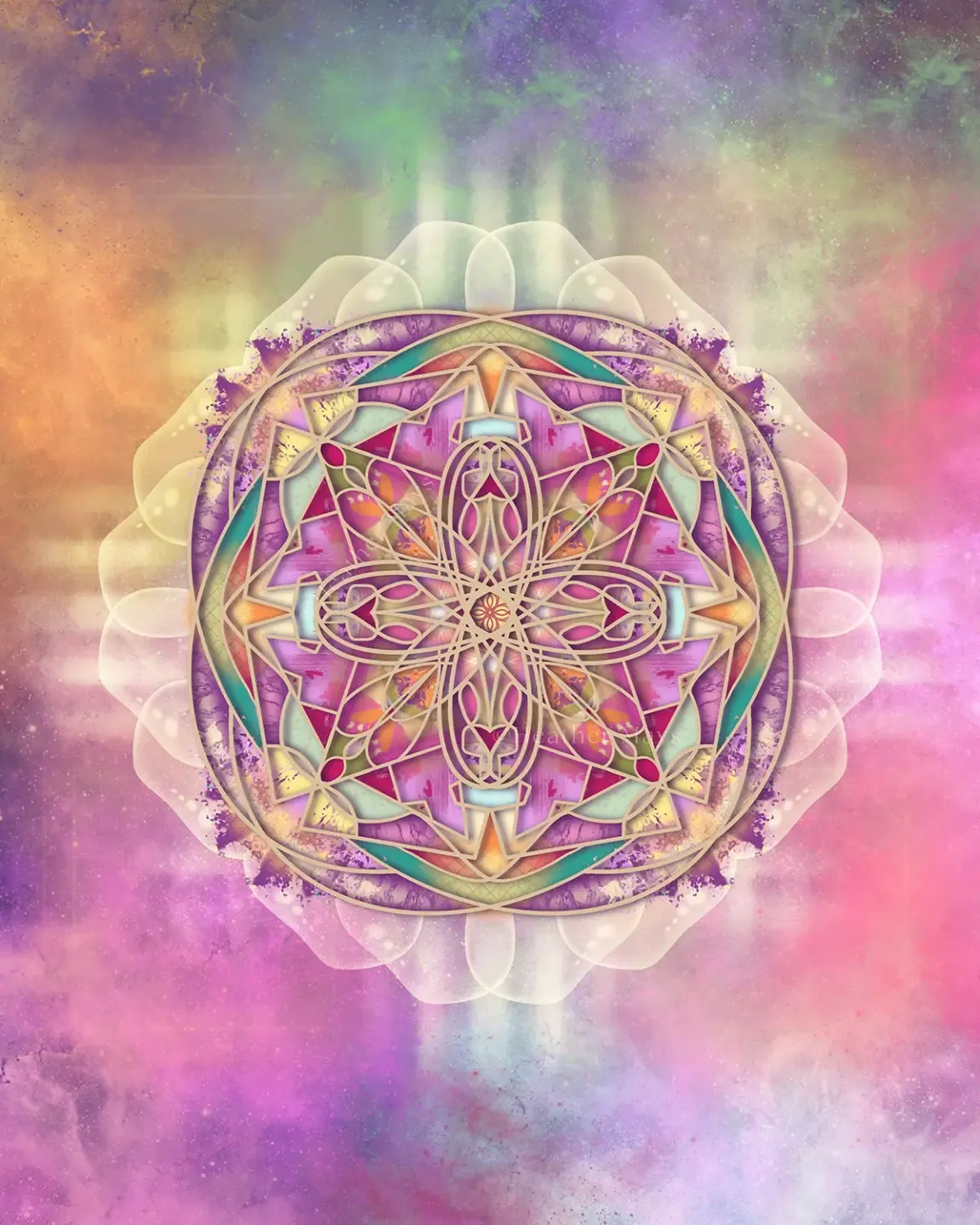 purple swirls with pink and blue scissors geometric art