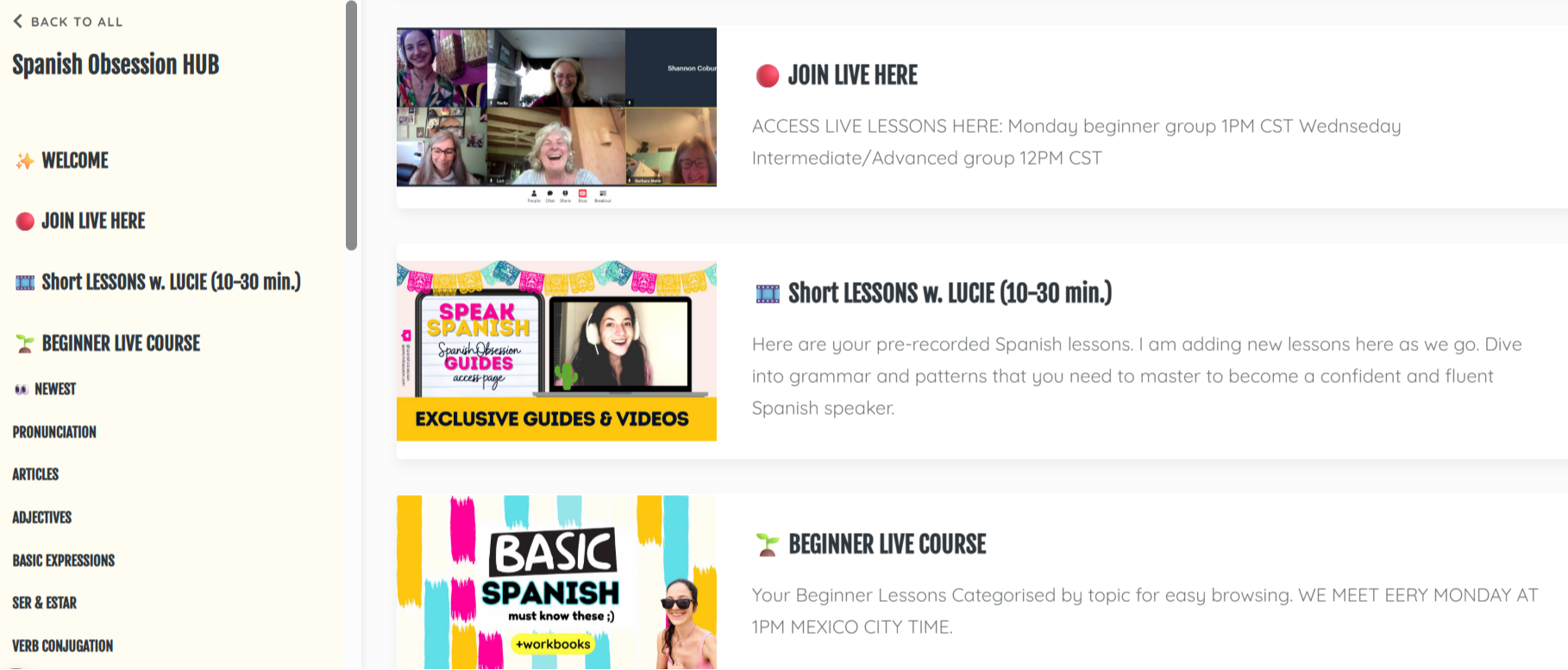 spanish obsession HUB Live Course