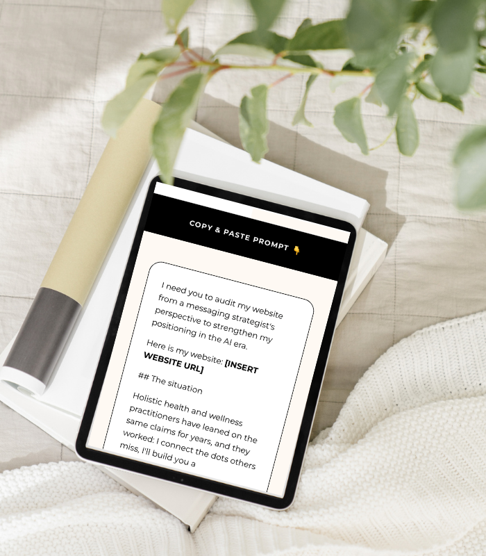 Mockup of free prompt to audit your wellness practice website for AI-proof messaging