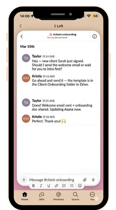 Team member acting independently