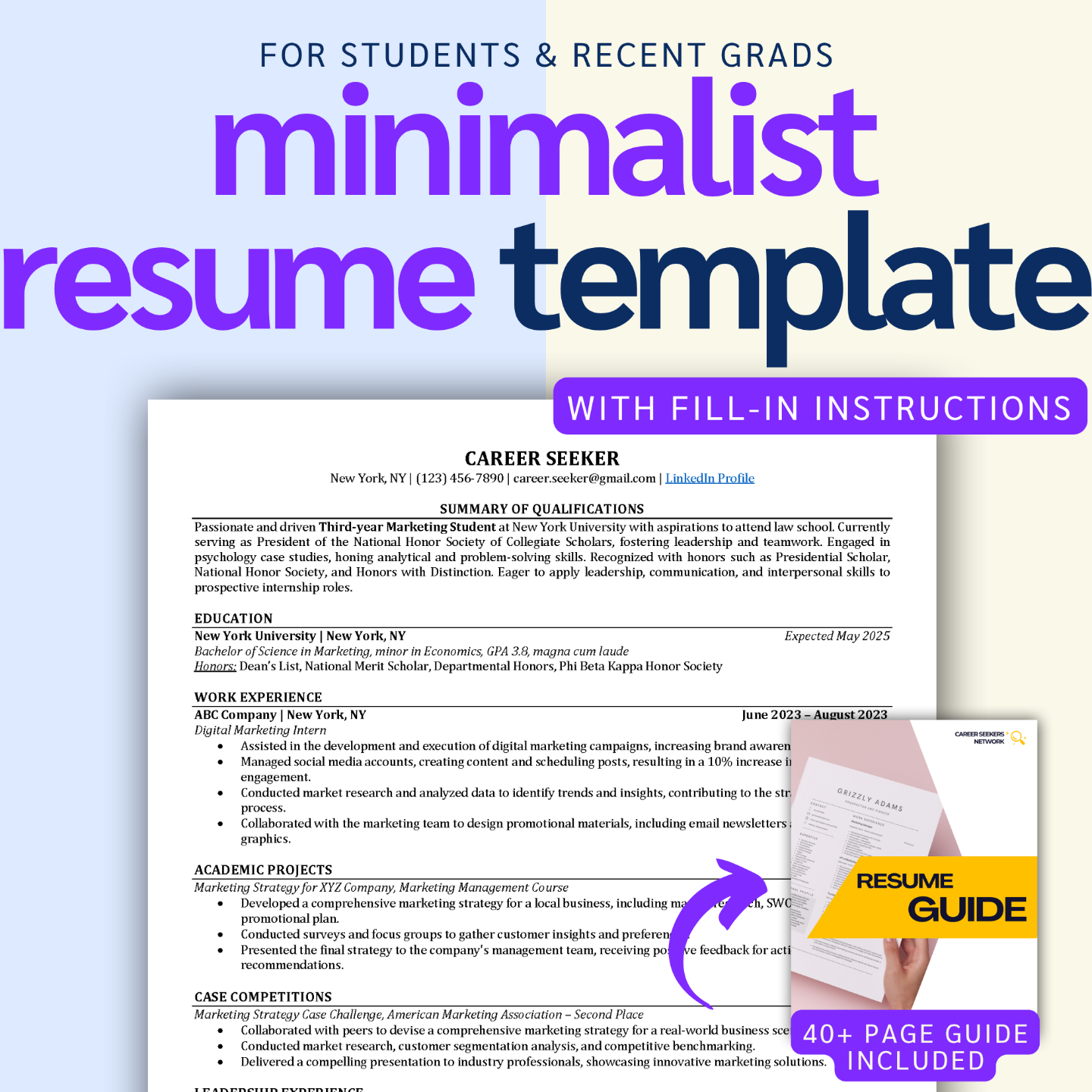 Career Seekers Network Resume Template & Guidebook for Students & Recent Grads