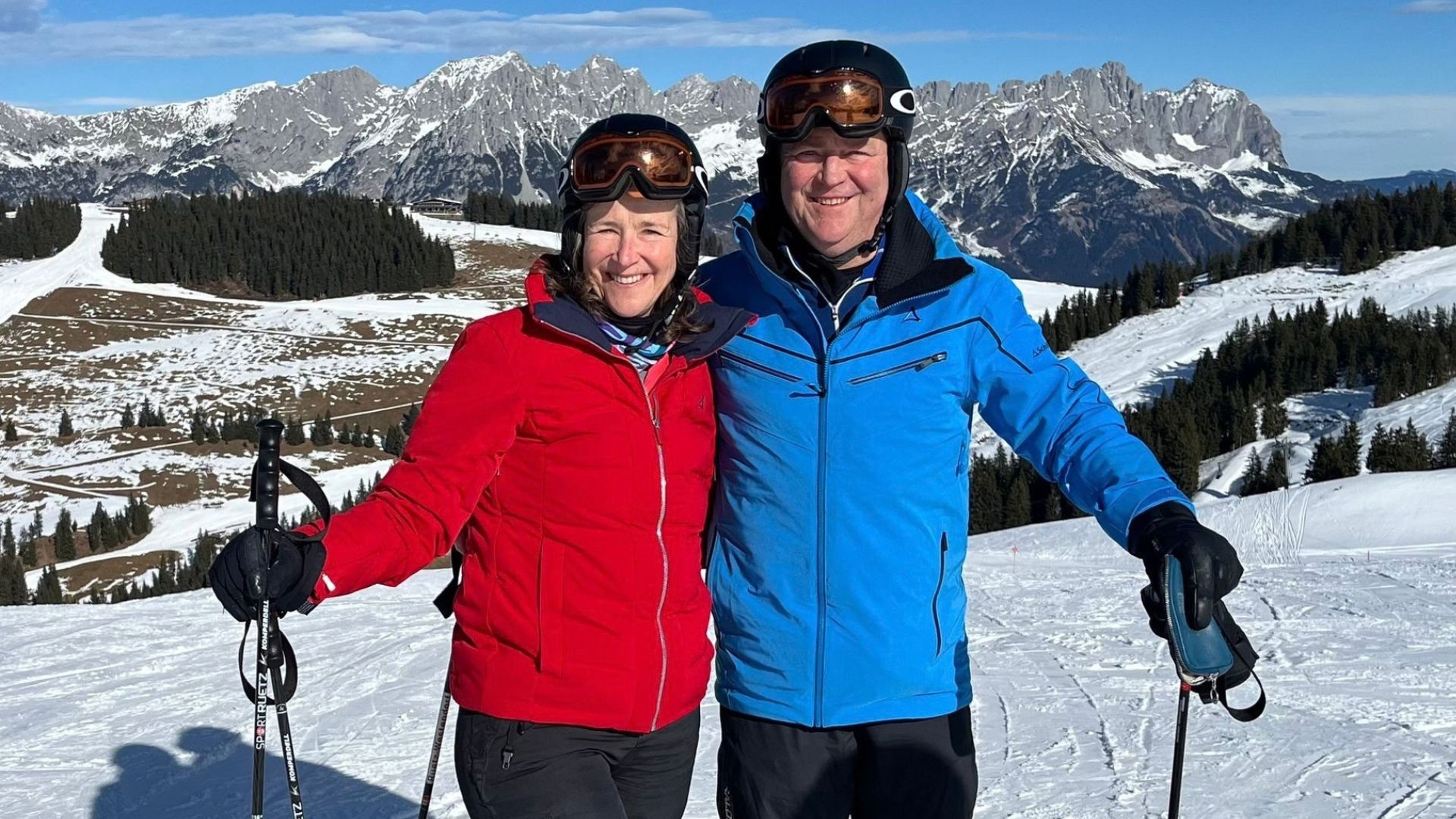 Long-term Core Strength Pilates members Debbie and Bernie enjoying skiing and staying active in midlife.