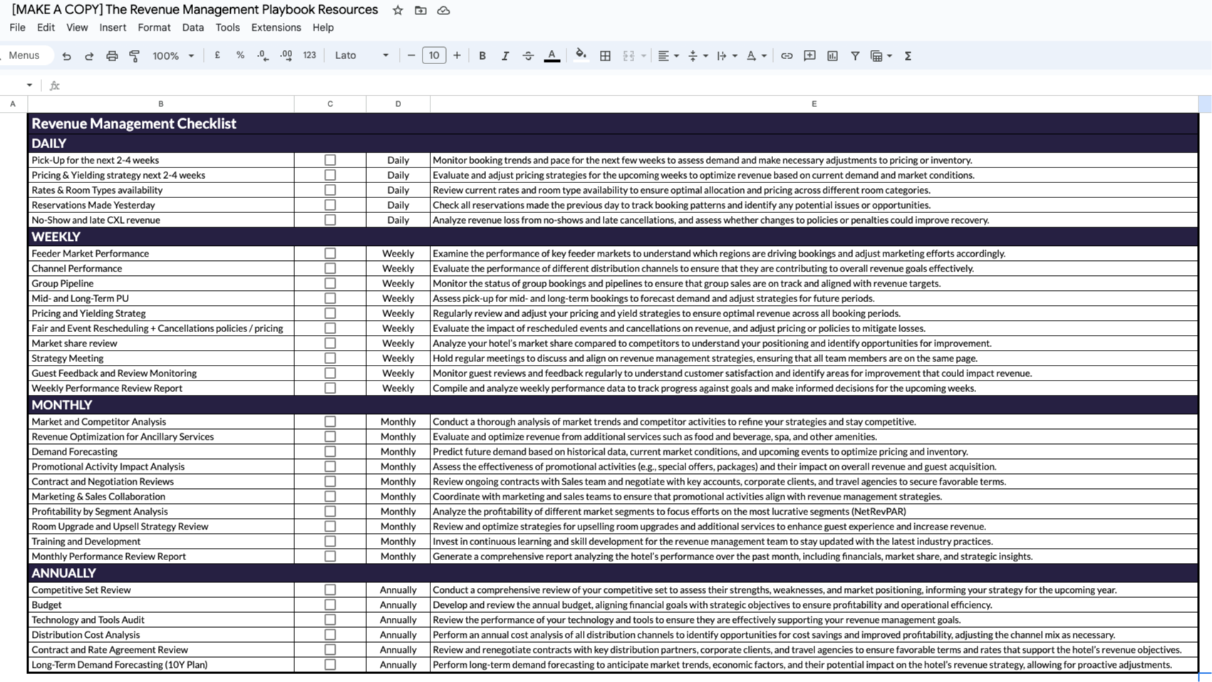 Revenue Manager Checklist