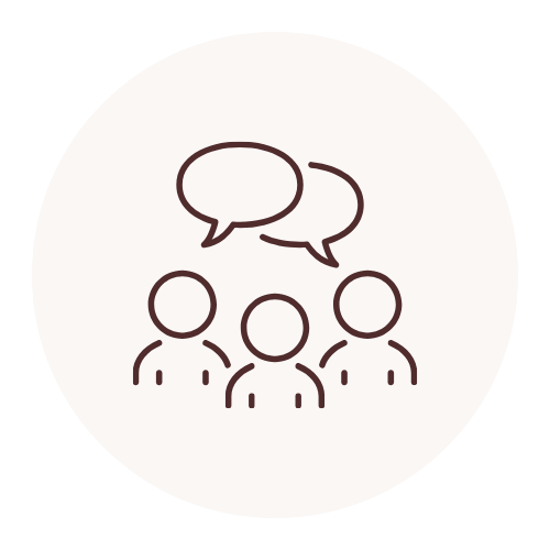 Illustration of a person standing up in front of others pointing to a screen.