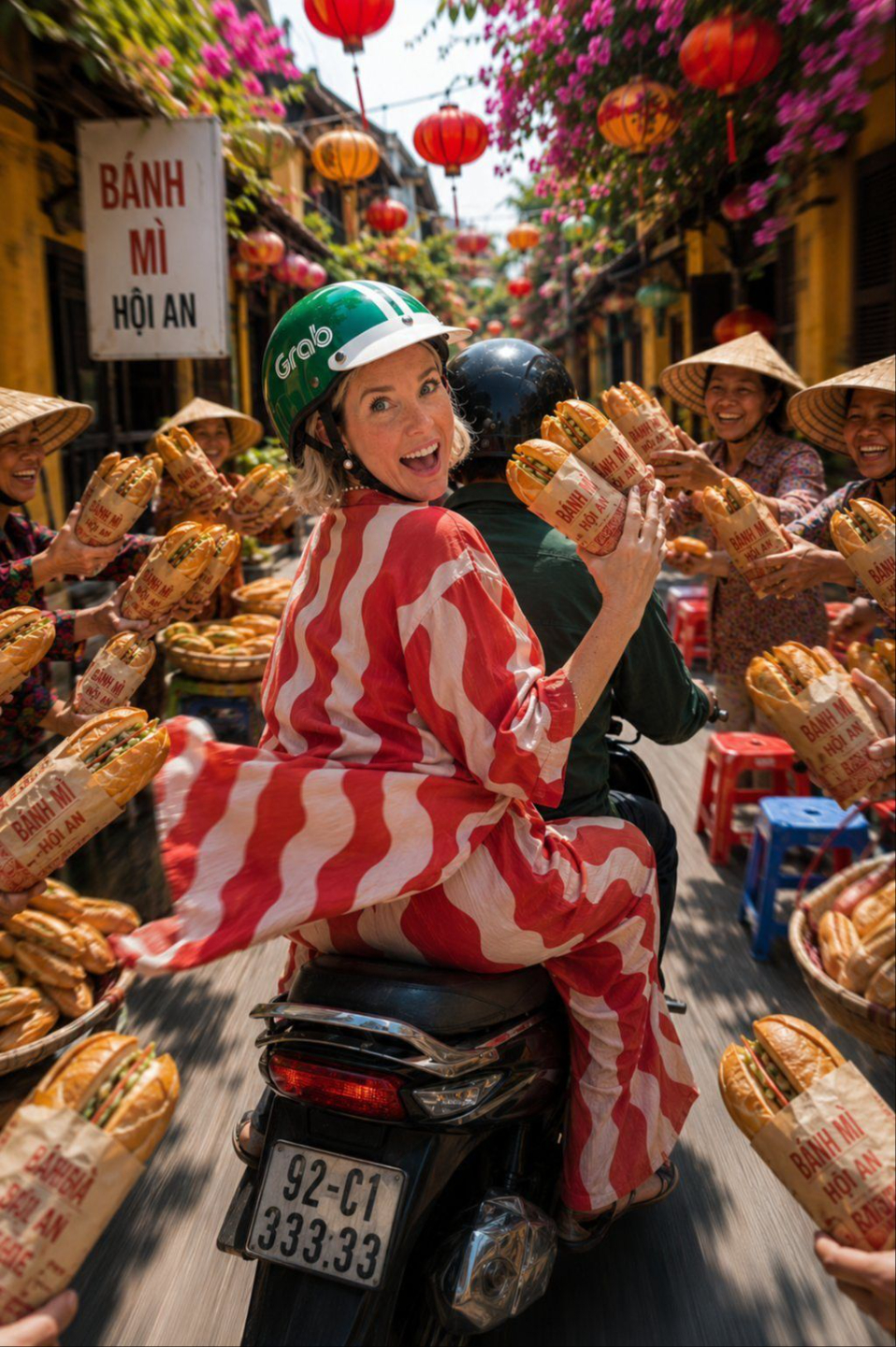 Jo handing out banh mi in Hoi An