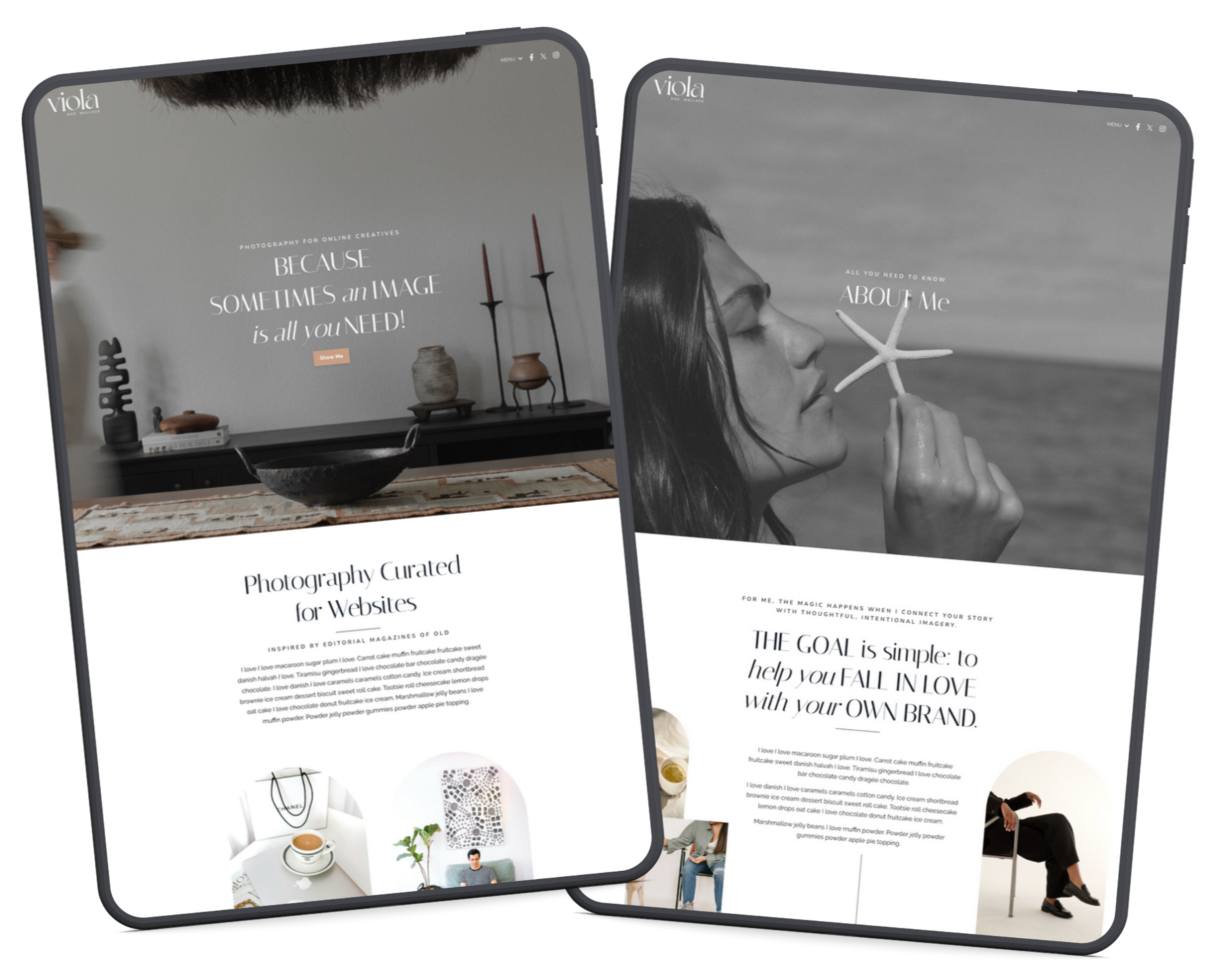 Mockup of Joe Ocean Kajabi Website theme showing 3 different pages