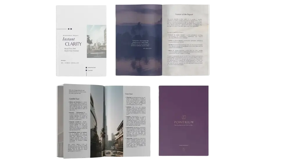 Preview of the Executive Clarity Diagnostic Report – A detailed, visual summary and strategic roadmap provided to clients after their diagnostic session with Osama Natto.