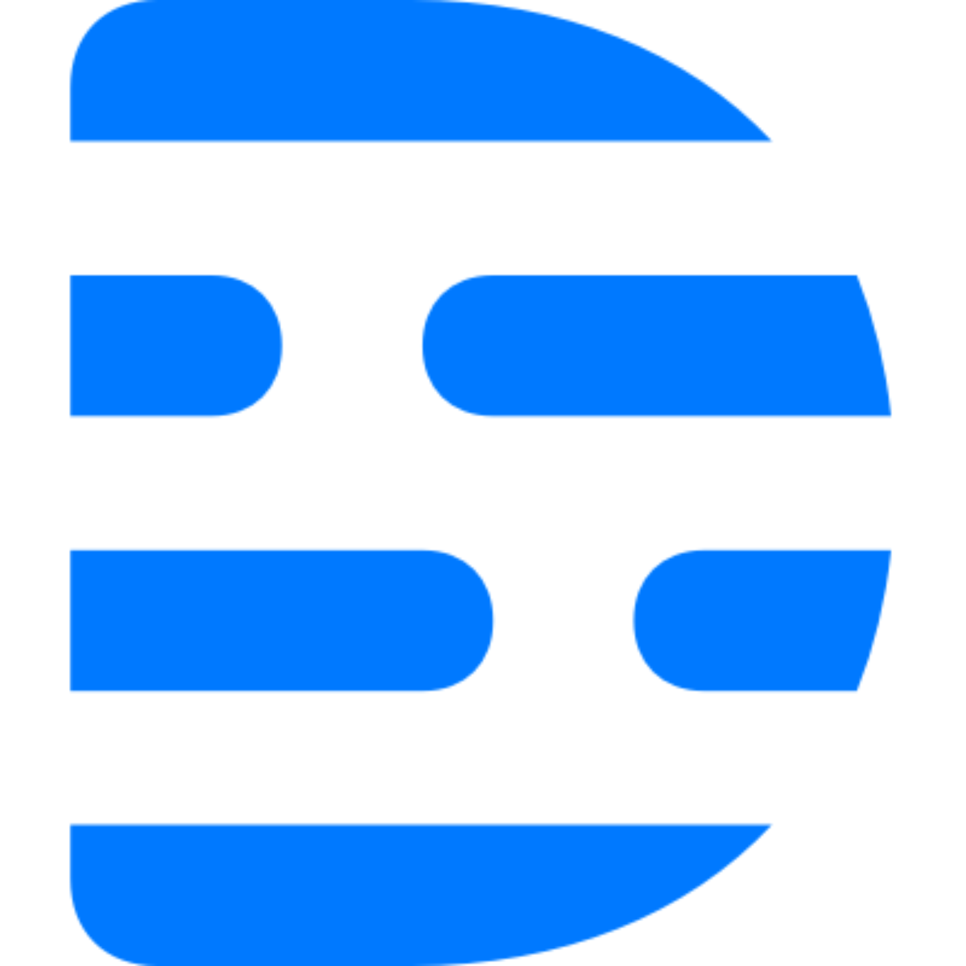 The Descript logo. A white background with blue abstract shapes making the letter 'D'
