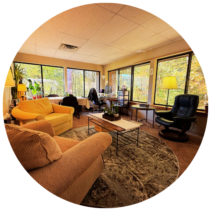 Inviting therapy office in Killington, Vermont, ready for client appointments.