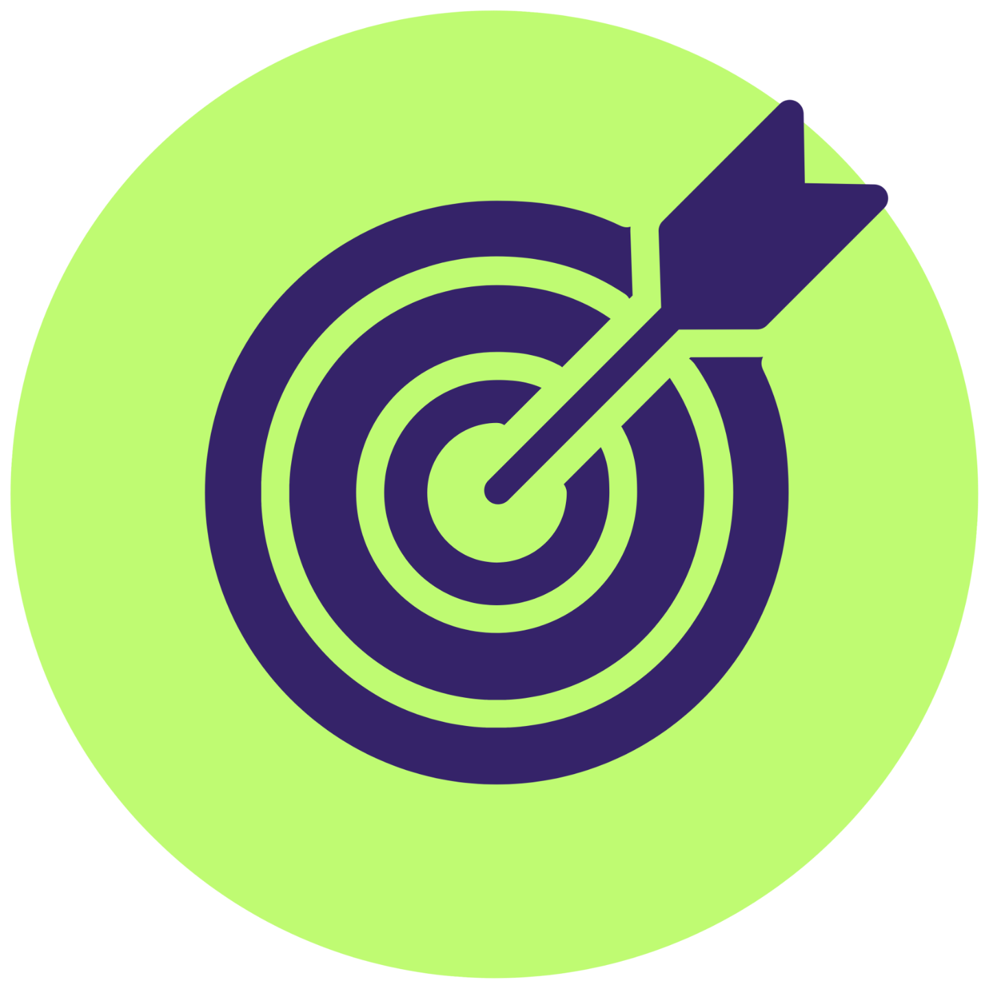 Icono morado de un blanco con una flecha en fondo verde