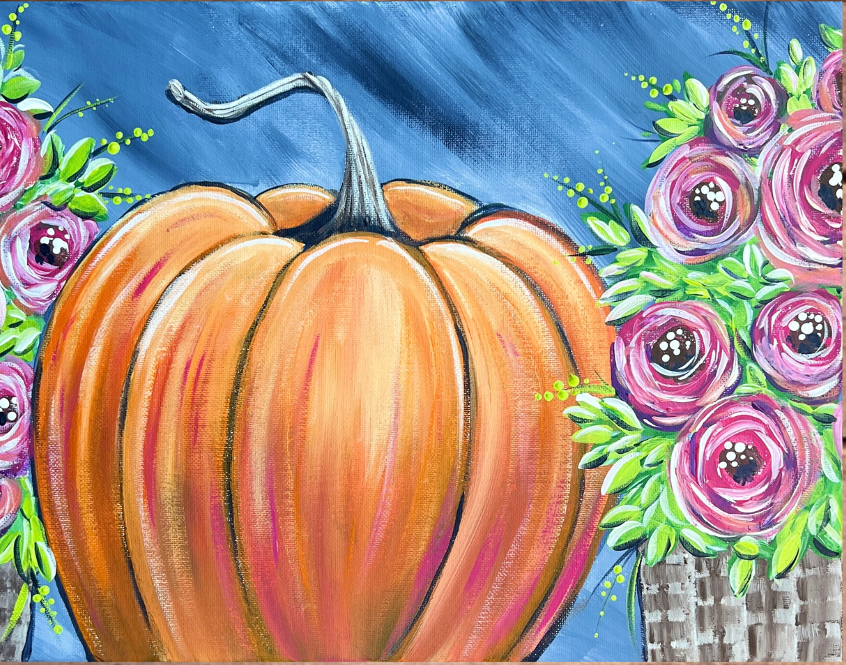 Pumpkin and Roses acrylic painting tutorial