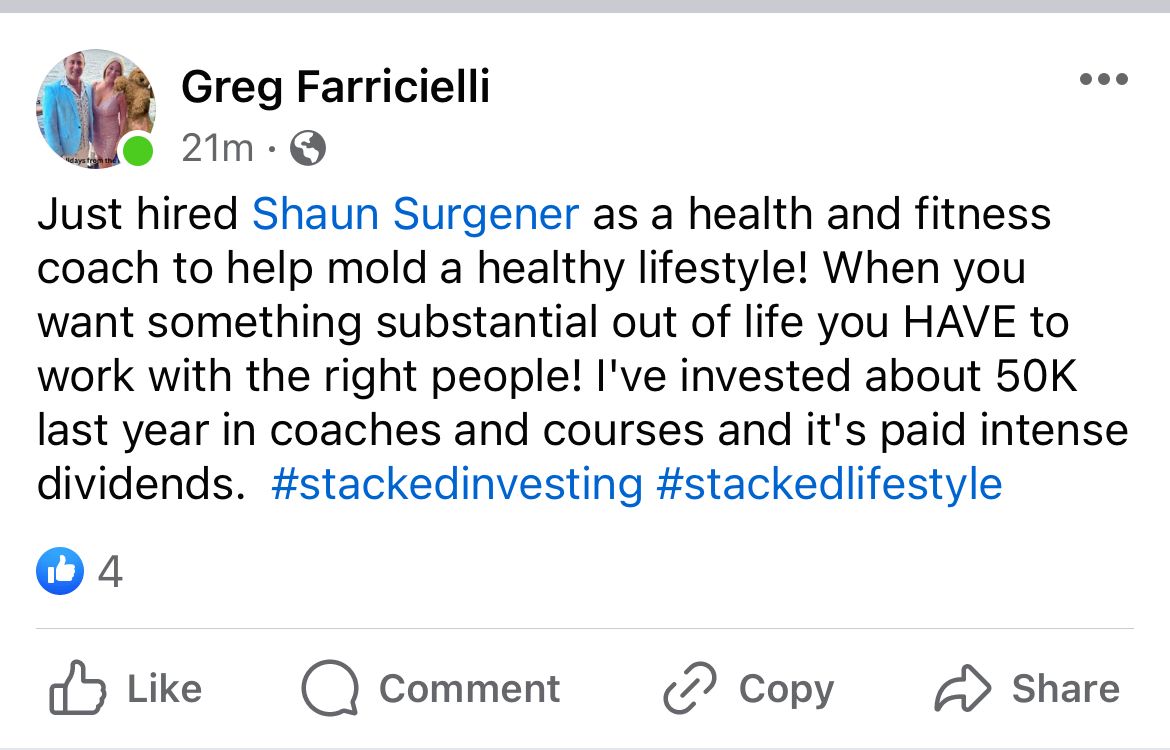 Client testimonial screenshot from Facebook