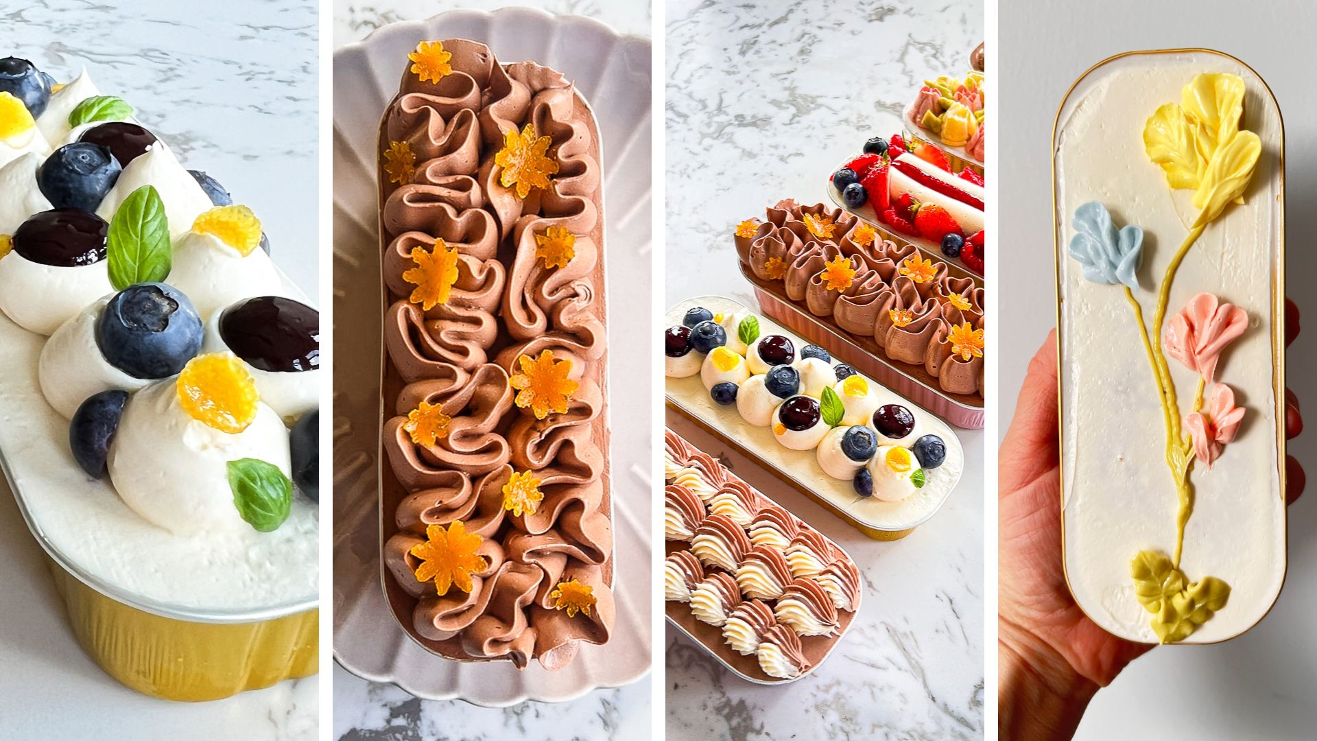 White fondant celebration cake decorated with handmade sugar flowers in pink and green.