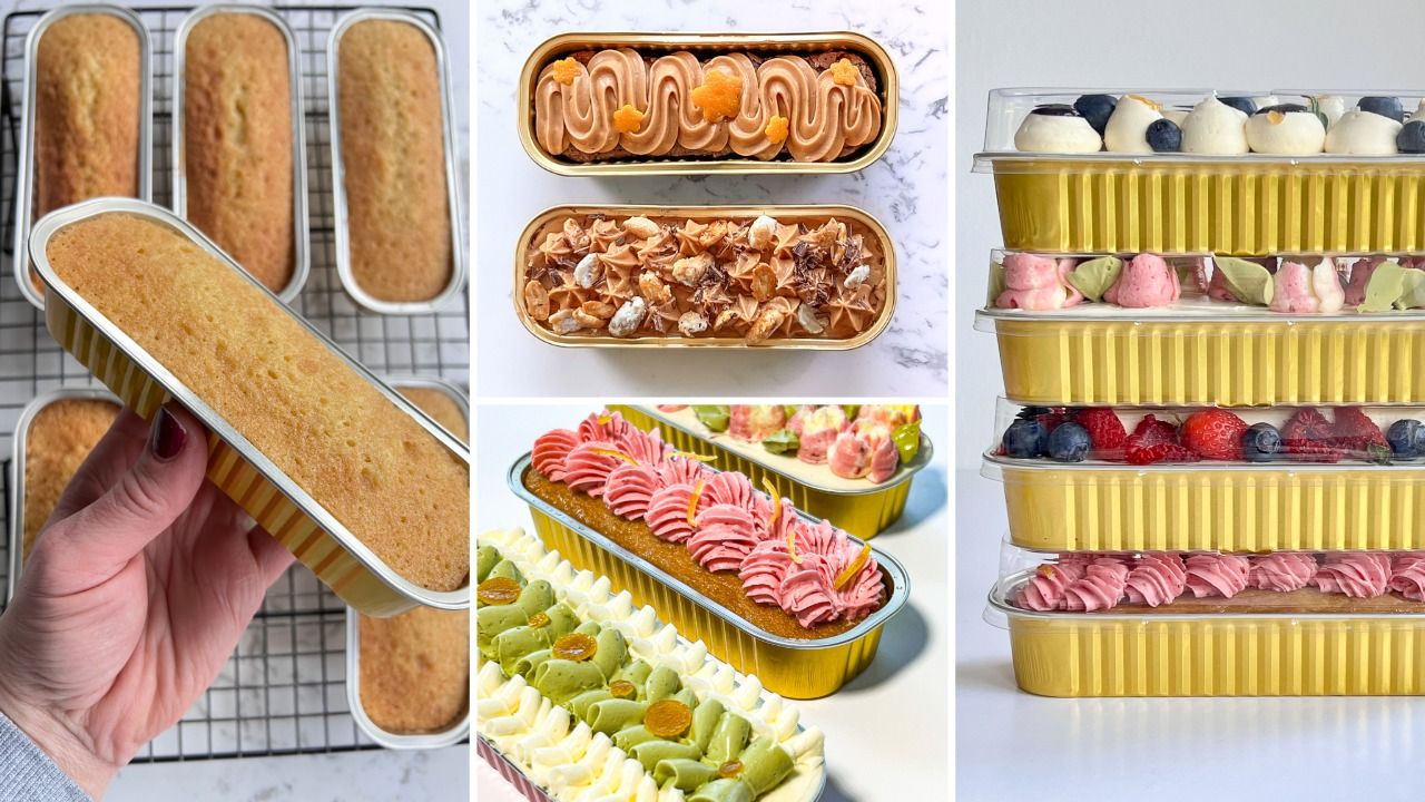 Mini Loaf Cakes Business Edition guide showing packaged mini loaves stacked in clear-lidded gift boxes for sale