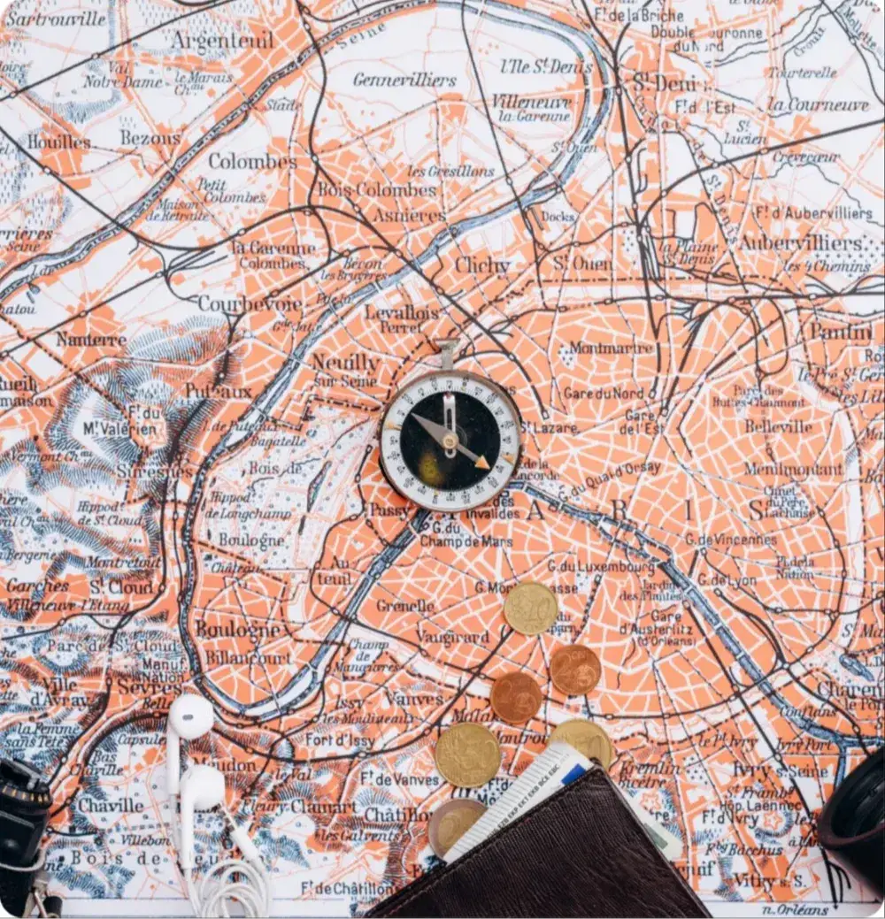 Map with a compass