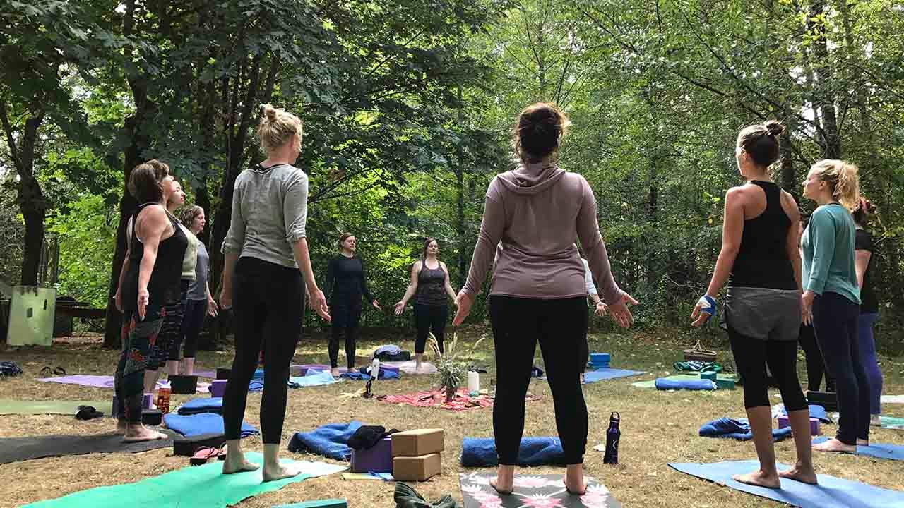 Grounding yoga class during Oregon yoga retreat