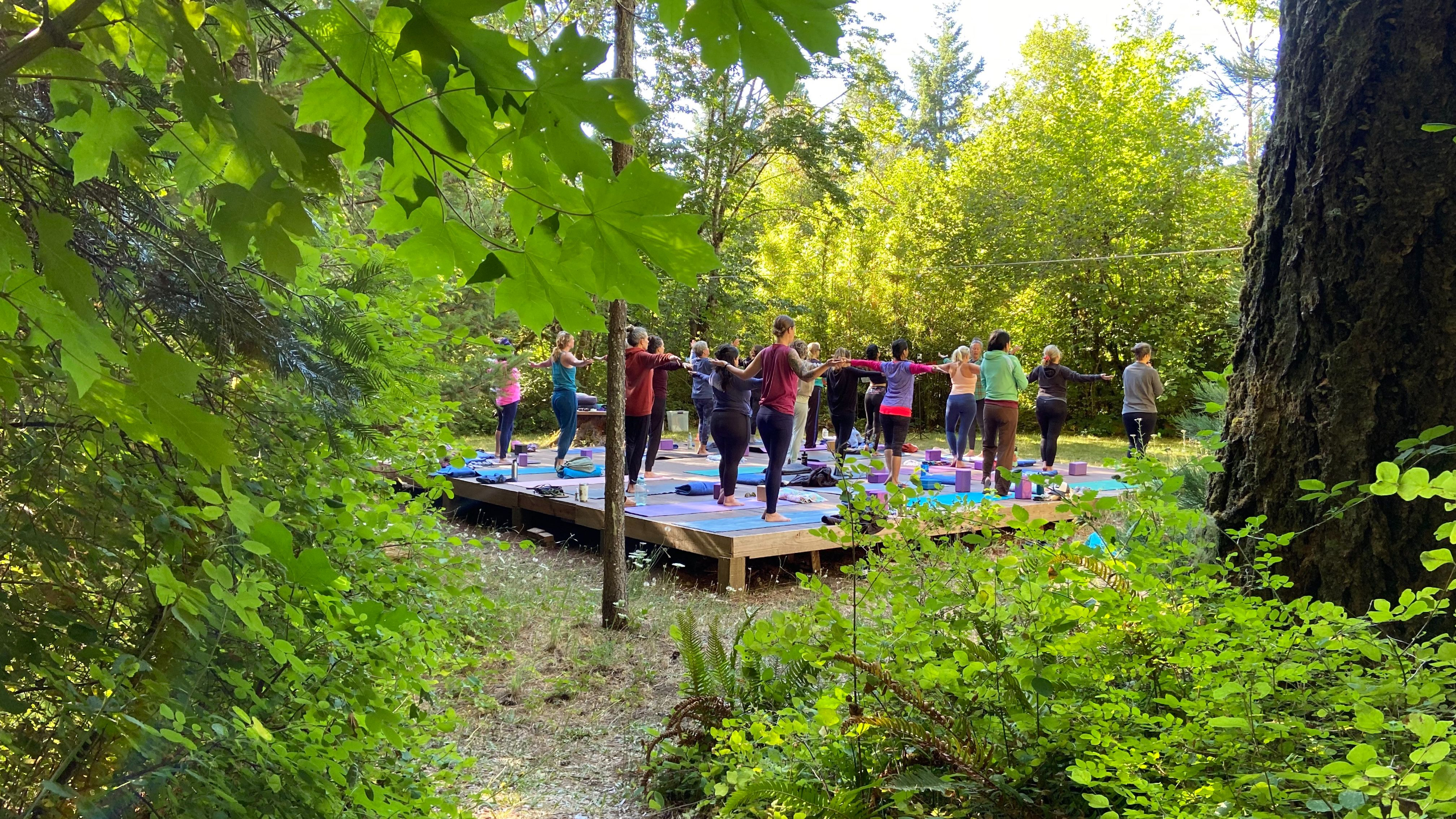 Outdoor yoga class at Tipi Village Retreat in Oregon