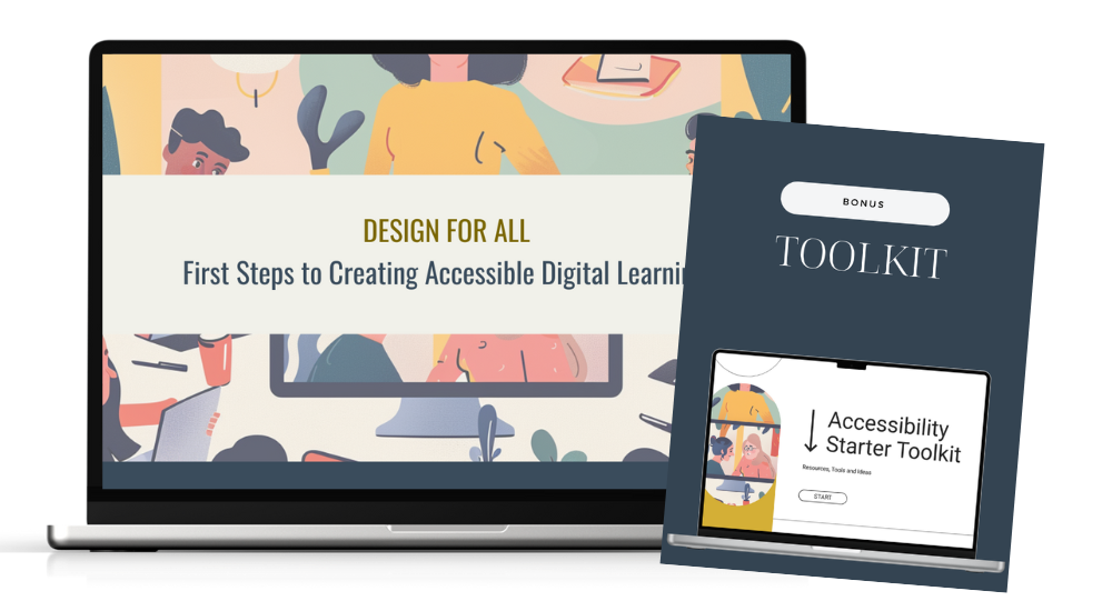 Laptop displaying "Speaking to Everyone" presentation, accompanied by a "Guest Speaker Accessibility Checklist" booklet with a $37 price tag.