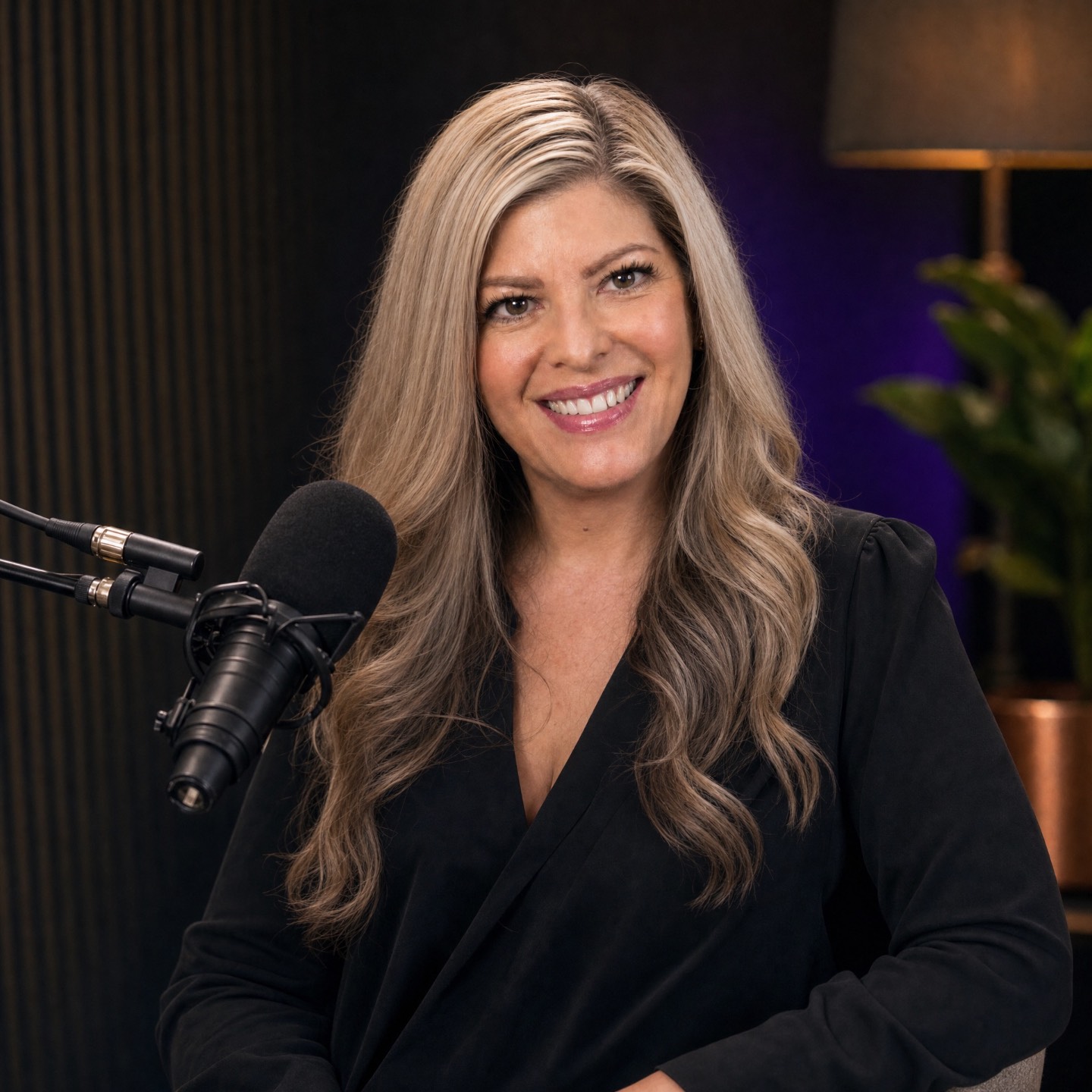 Lindsay Goodwin recording The High Frequency Mind™ Podcast in a professional studio