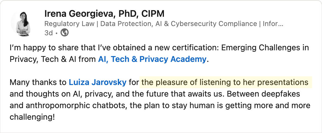 Testimonial - Irena Georgieva