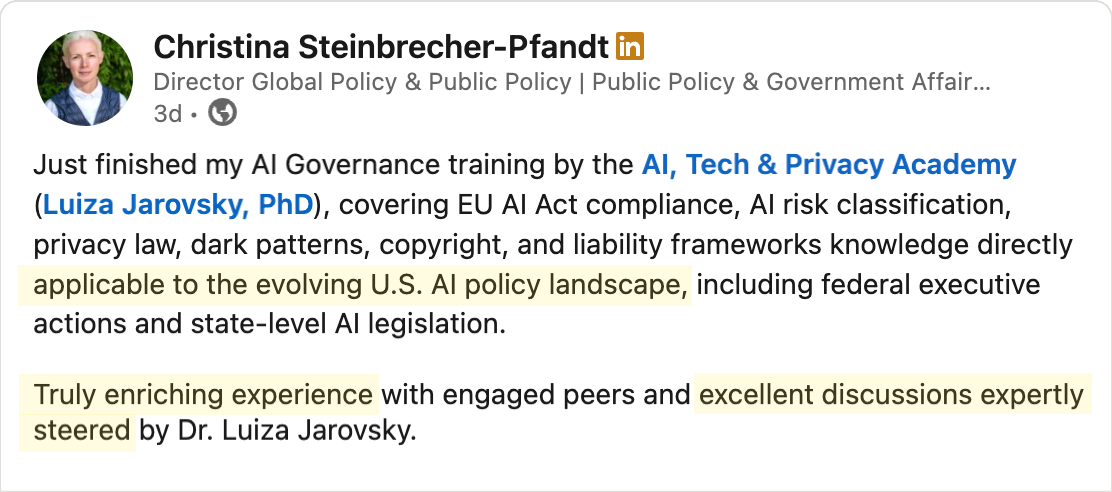 Testimonial - Christina Steinbrecher-Pfandt