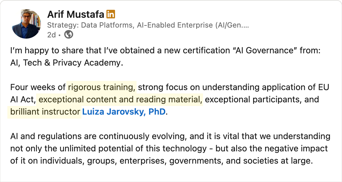 Testimonial - Arif Mustafa