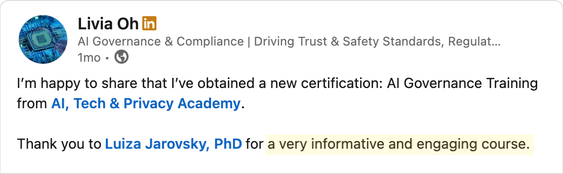 Testimonial - Livia Oh